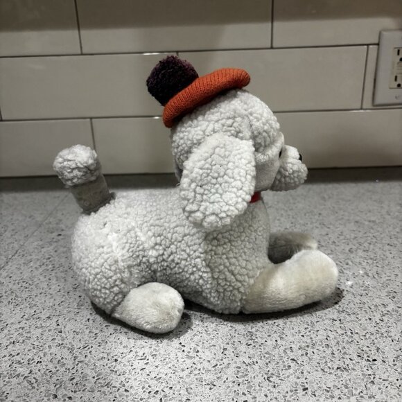 Dakin French Poodle Dog Grey Plush 8in Red Wool Beret Lying 1987 Tush Tag Korea - Picture 4 of 9